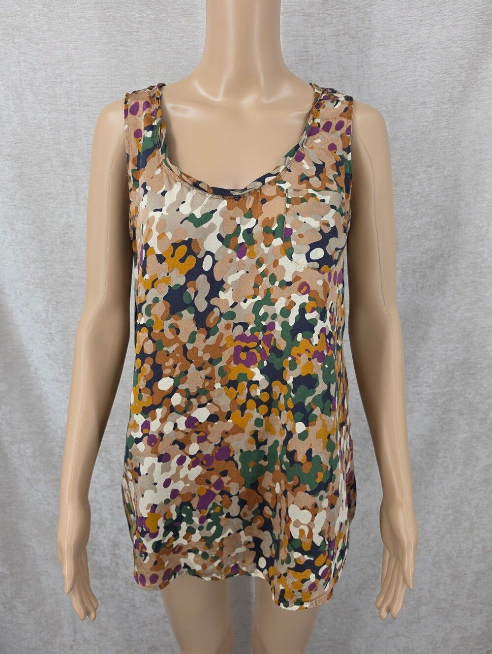 Cotton Silk Abstract Print Sleeveless Tank Top